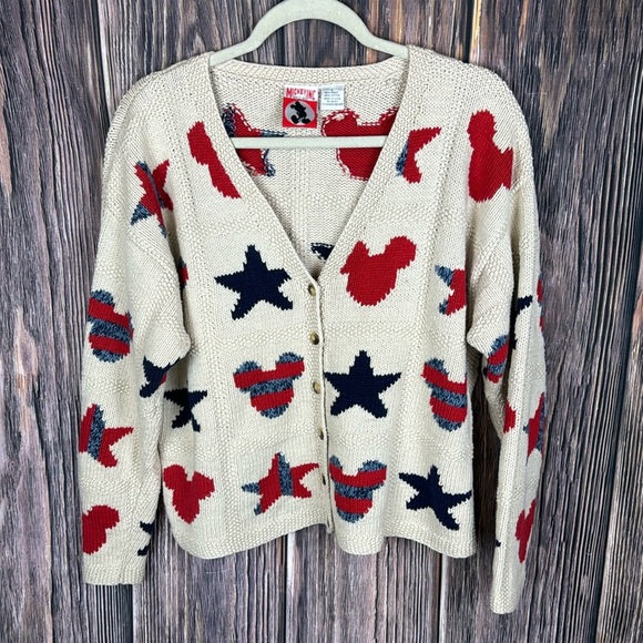Vintage Disney Limited Edition Crochet Knit 4th of July Sweater Women's Large - Picture 1 of 10